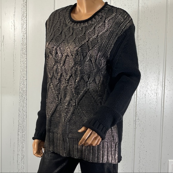 *Narciso Rodriguez Women’s Metallic Cable Knit Sweater Sz L - Picture 4 of 7